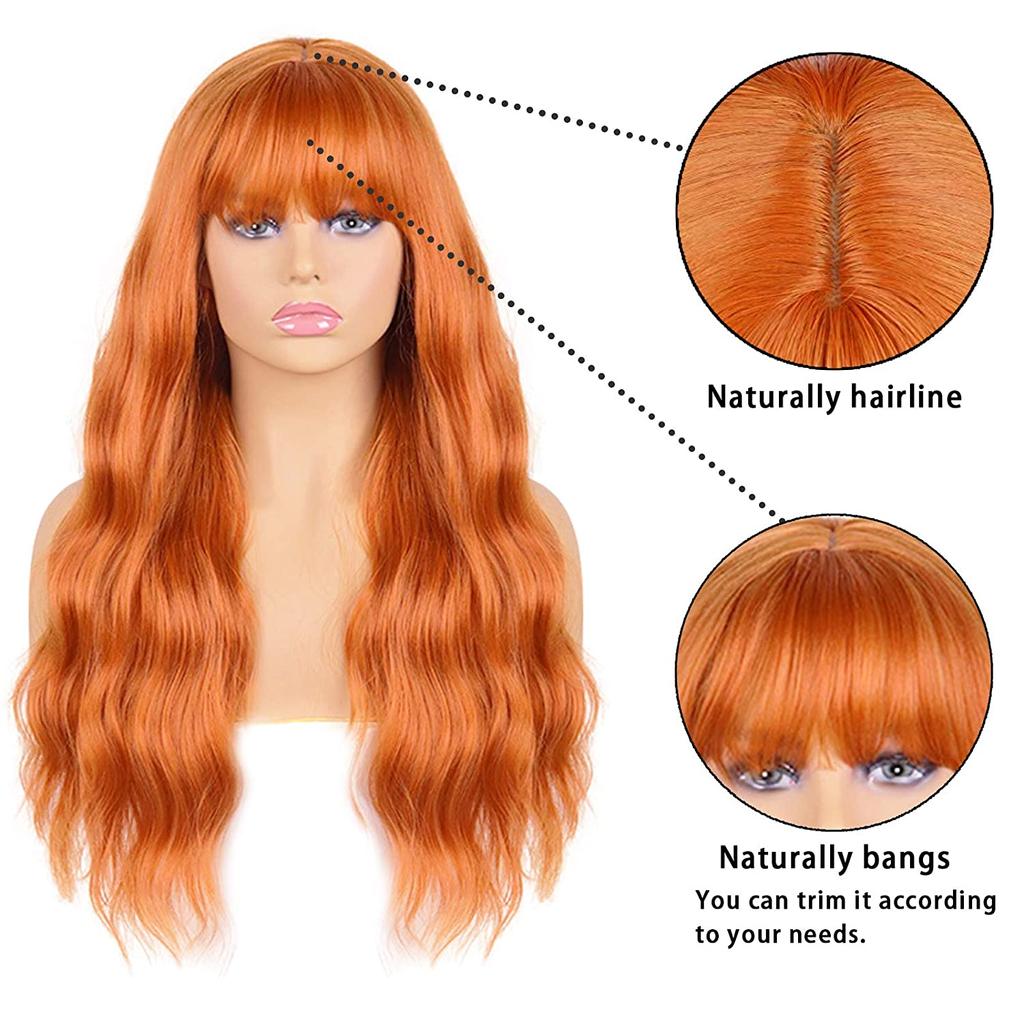MERISIHAIR Оранжевый парик с челкой Cospaly, длинный волнистый парик для женщин, синтетические парики, термостойкие, 24 дюйма