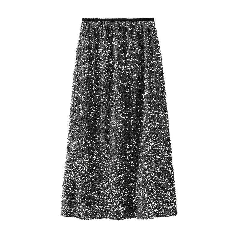 Velvet Sequins Halter Skirt Women's Package Hip Skirt Vintage Straight Mid-Length Skirt Spring and Autumn Winter Skirt