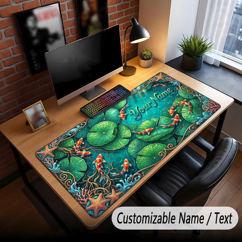 Koi Fish Theme Custom Mouse Pad Personalized With Name Text Customized Desk Mat For Office Home Decor