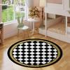 Black  White Checkerboard Round Rug with Gold Trim, Modern Geometric Non-Slip Floor Mat for Entryway  Living Room