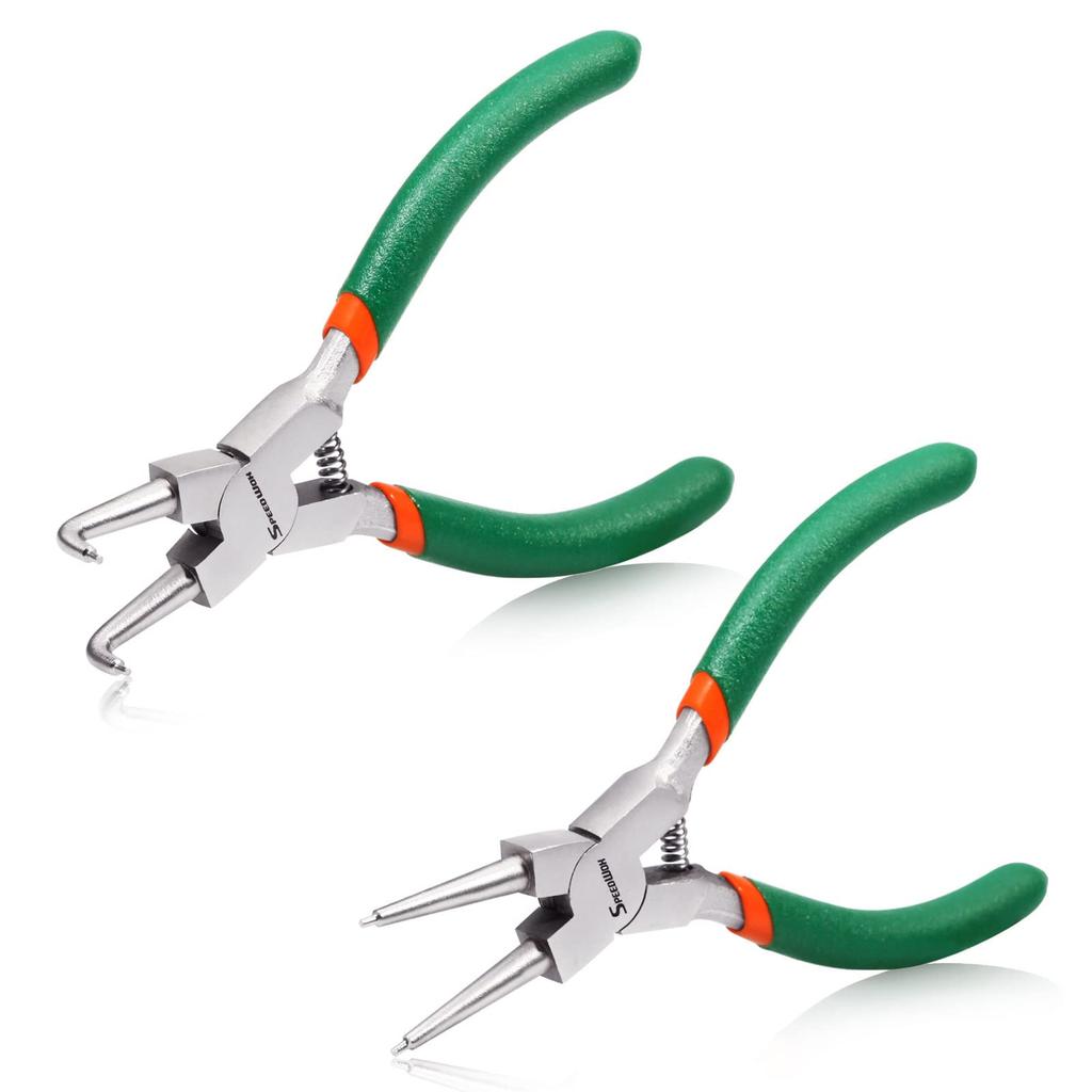 SPEEDWOX Mini Snap Ring Pliers Set with Straight and Dedicated Tool for Installing and Removing Snap Rings (2-Piece Set) Tip, 90° Bent, C-Ring Tips,