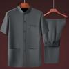 Middle-aged and Elderly Men's Summer Short-sleeved Shirt Stand-up Collar Thin Shirt Trousers Suit