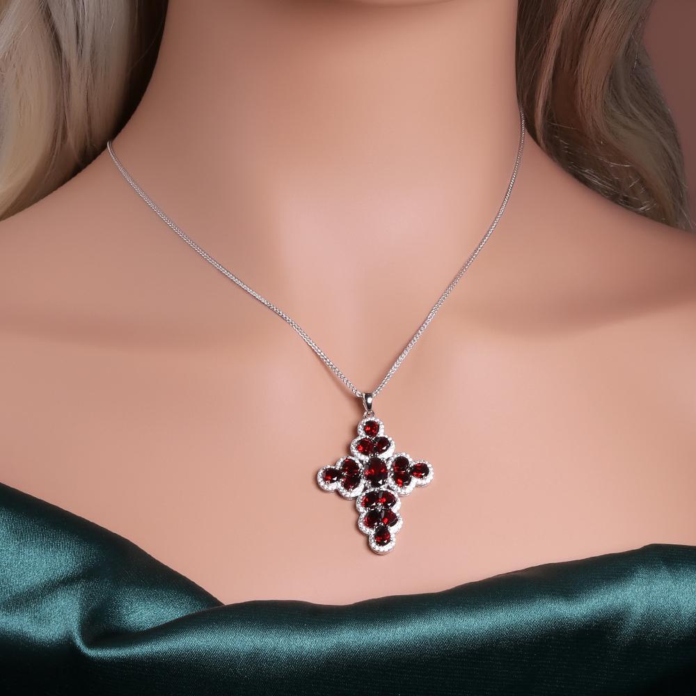 Женский кулон-крест из серебра S925 с цепочкой 18 дюймов, натуральный красный гранат, изящное ювелирное украшение для вашей веры, подарок
