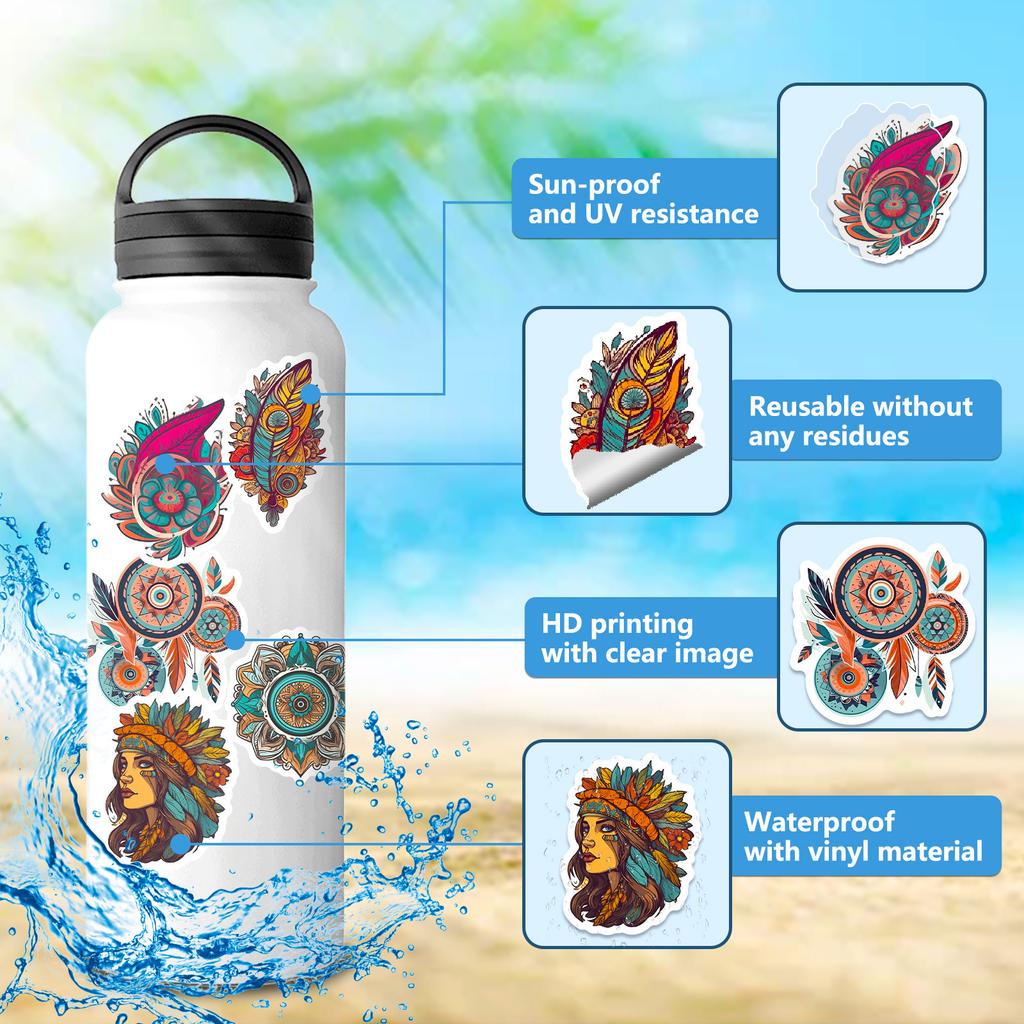 50 Bohemian Stickers Retro Exotic Classical PVC Suitcase Laptop Decorative Stickers