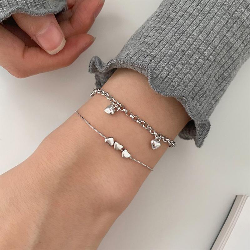 Серебряный браслет S925 из серебра 925 пробы, комбинированный браслет с любовью, стильный дизайн, сложенный браслет с милым девчачьим сердечком