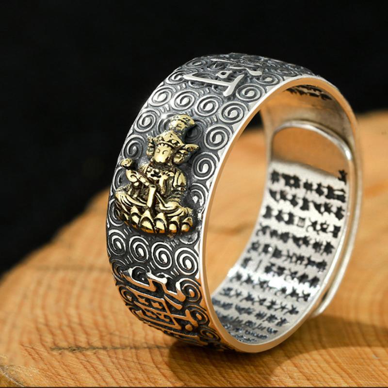 Кольцо Namo Amitabha из стерлингового серебра с тиснением в стиле ретро сутра-сердца Будды в этническом стиле, различные серии, мужские кольца, ювелирные изделия
