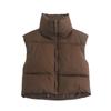 2021 Women Fashion Brown Cropped Vest Coat Female Stand Collar Zipper Waistcoat Ladies Casual Outerwear