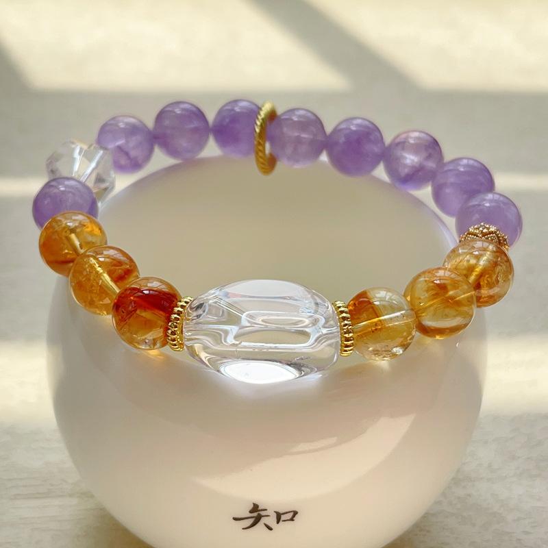 Lavender amethyst, white crystal, original design large particle single circle bracelet bracelet.