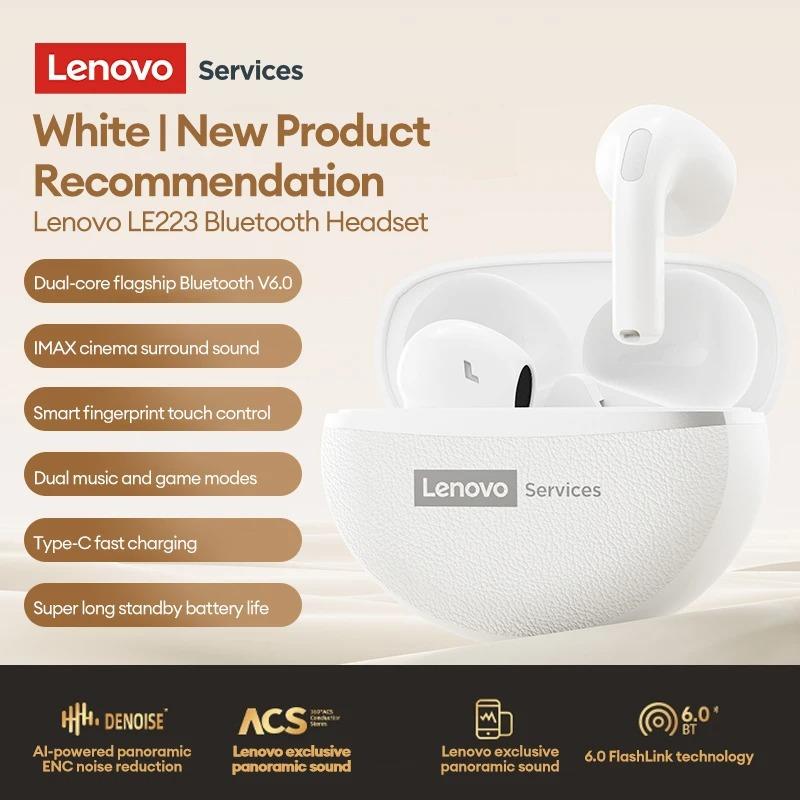 Оригинальные беспроводные Bluetooth 6.0 игровые наушники-вкладыши Lenovo LE223 с Hi-Fi стереозвуком, 30 часов работы от батареи, водонепроницаемые спортивные наушники