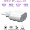 Chargeur Rapide USB C 20W avec Cable 1M, Prise Rapide Secteur USB- C Mural Alimentation Adaptateur pour Phone 12/12 Mini / 12 Pro /
