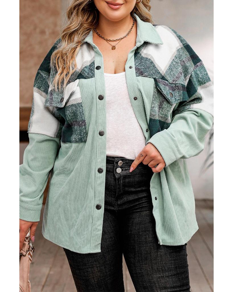 Azura Exchange Зеленая клетчатая блузка большого размера из вельвета