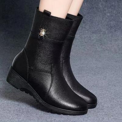 Женские зимние сапоги средней длины с кристаллами, дизайнерские туфли на плоской подошве, классические зимние кожаные ботинки челси, трендовые гладиаторские женские ботинки