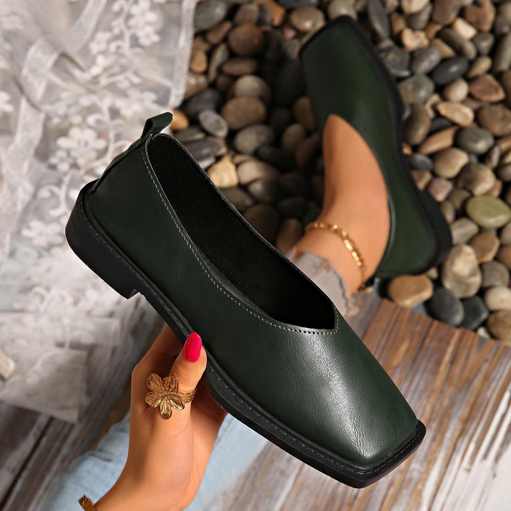 2025 Женские туфли-балетки Модные одинарные туфли Кожа Весна Квадратный носок Лоферы Квадратный носок Простые С мелким вырезом Кроссовки Женские