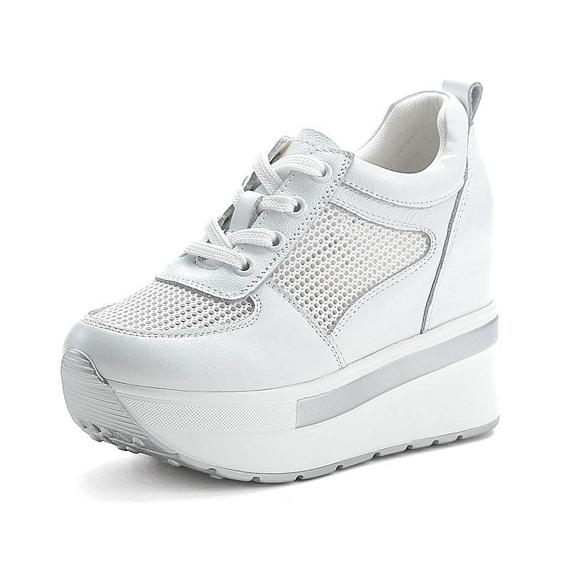 Модные 10 см Воздушная сетка Натуральная кожа Женские Удобные Весенняя мода Массивные кроссовки Балетки Ботильоны Платформа Клиновидные кроссовки Летняя обувь