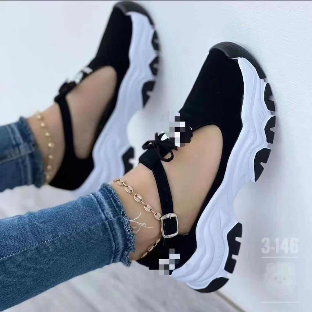 2024 новые женские туфли большого размера женские повседневные одинарные туфли с пряжкой из одного слова и бантом полые одинарные туфли женские