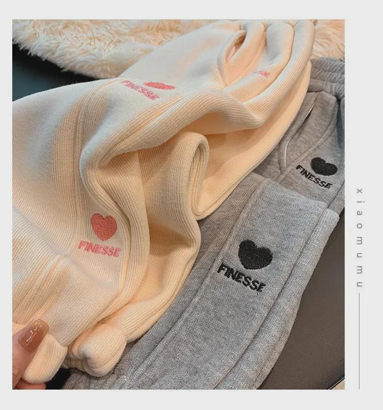 Spring & Autumn 2024 New Girls' Casual Plus Velvet Sports Sweatpants