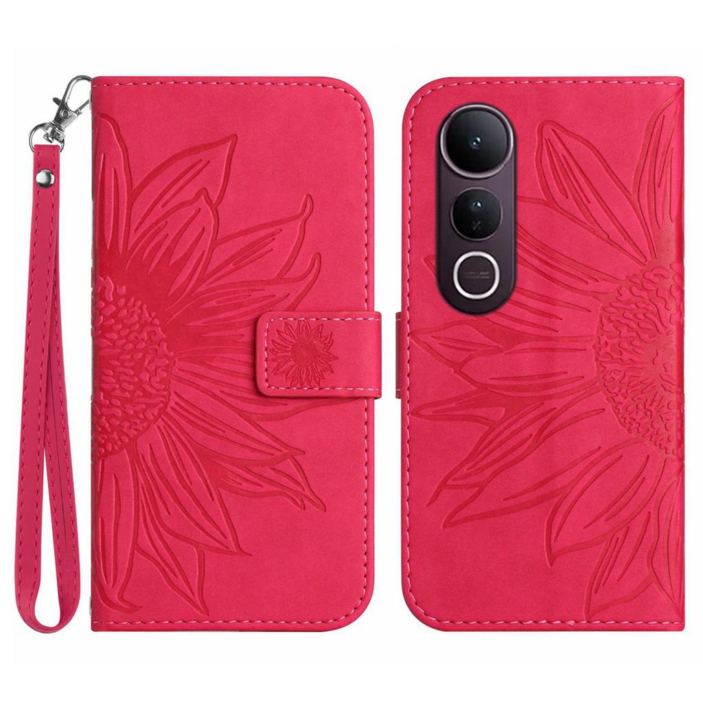For vivo V50 Lite 5G Case Sunflower Imprint Leather Wallet Phone Cover with Wrist Strap
