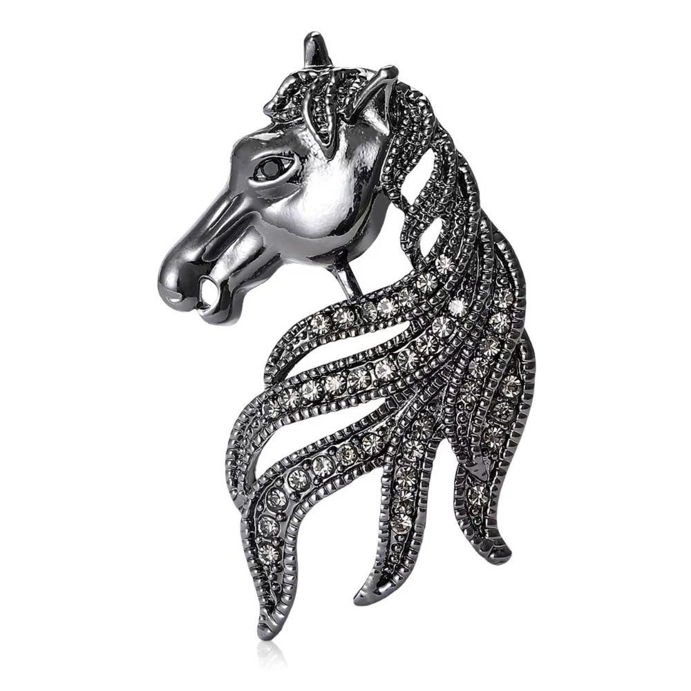 Luxury Rhinestone Horse Head Brooches Jewelry Accessories Suit Coat Brooch  Casual Party