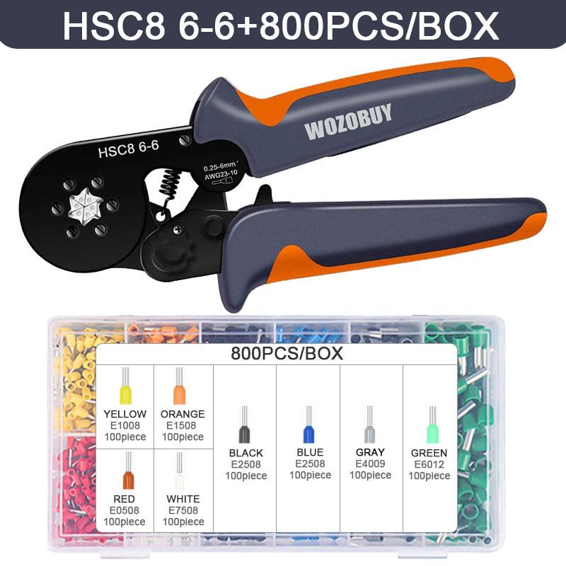 WOZOBUY Hexagonal Self-Adjustable Ratchet,Ferrule Crimping Tool Kit, Crimper Kit with 400/800/1200/1800/1900pcs Wire Terminals