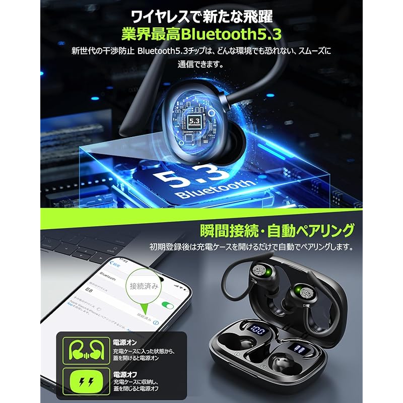 Bluetooth Earphones, Wireless Earphones, Automatic Pairing, Up To 48 Hours of Playback, Noise Canceling, Type-C Fast Charging, with Microphone, Left