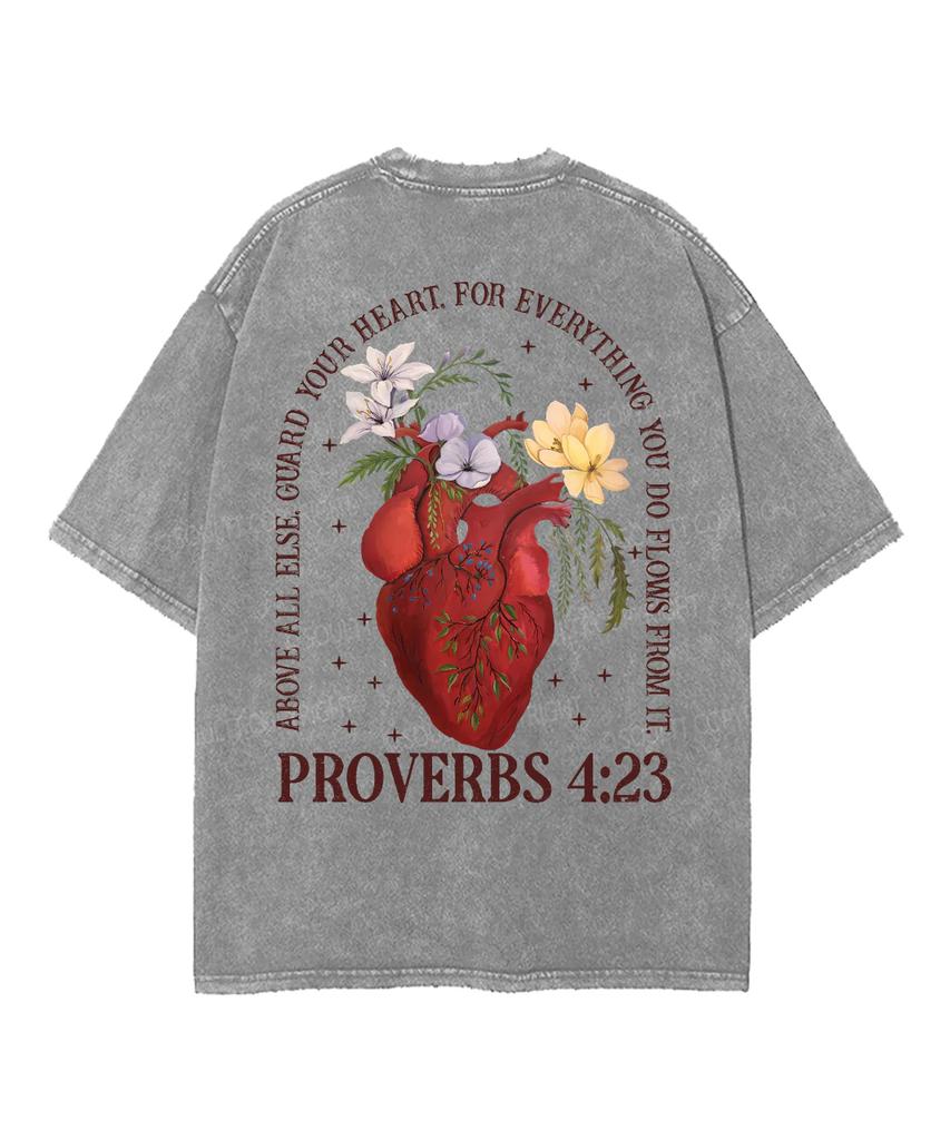 Heart Flower PROVERBS Printed Tshirt Washed Oversized T Shirt Summer Short Sleeve Cotton Tees Tops Men Women Clothing