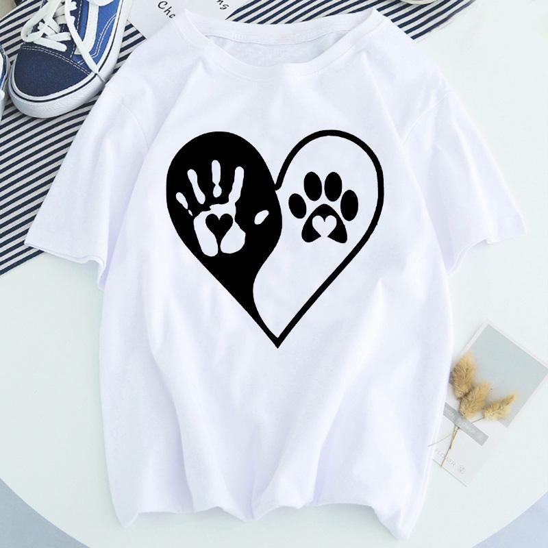 Women Dog Paw Print Short Sleeve Fashion Printed Summer Lady Womens Clothing Tops T-Shirt Shirt Tees Female T Shirt