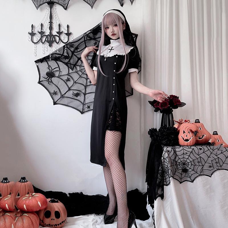 Halloween Costume Ladies Dress Vampire Nun Cross Dress Dark Gothic Show Costume