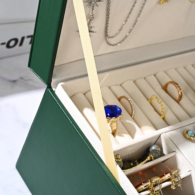 Luxury Three-Layer Leather Jewelry Box with Lock & Drawer for Earrings