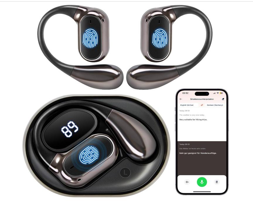 Bluetooth-наушники с ИИ-переводом, долгим временем работы от аккумулятора, активным шумоподавлением, сверхдолгим режимом ожидания и постоянным бесплатным переводом