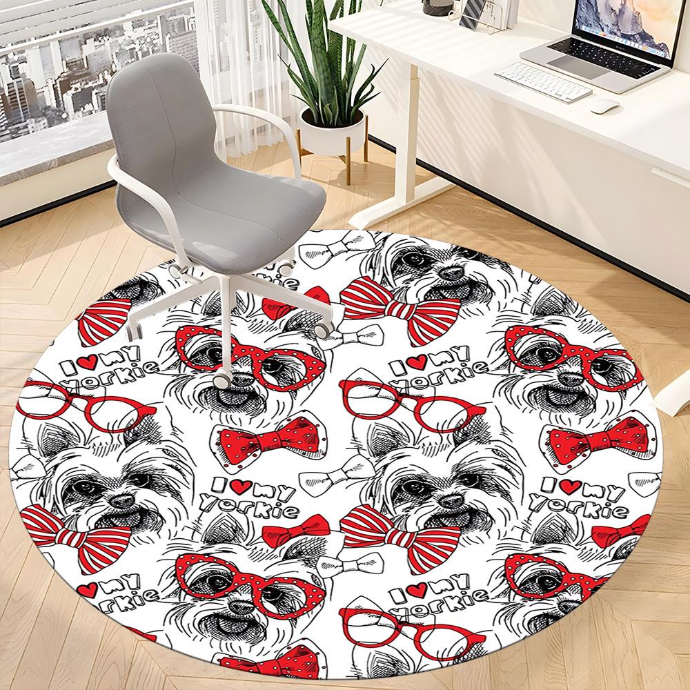 1 шт. Коврик для стула с узором йорка для офиса, для помещений, нескользящий, моющийся, из полиэфирного волокна, коврик для офиса, можно стирать в машине