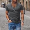 Men's European and American V-Neck Solid Color Slim Fit Short-Sleeve Casual T-Shirt