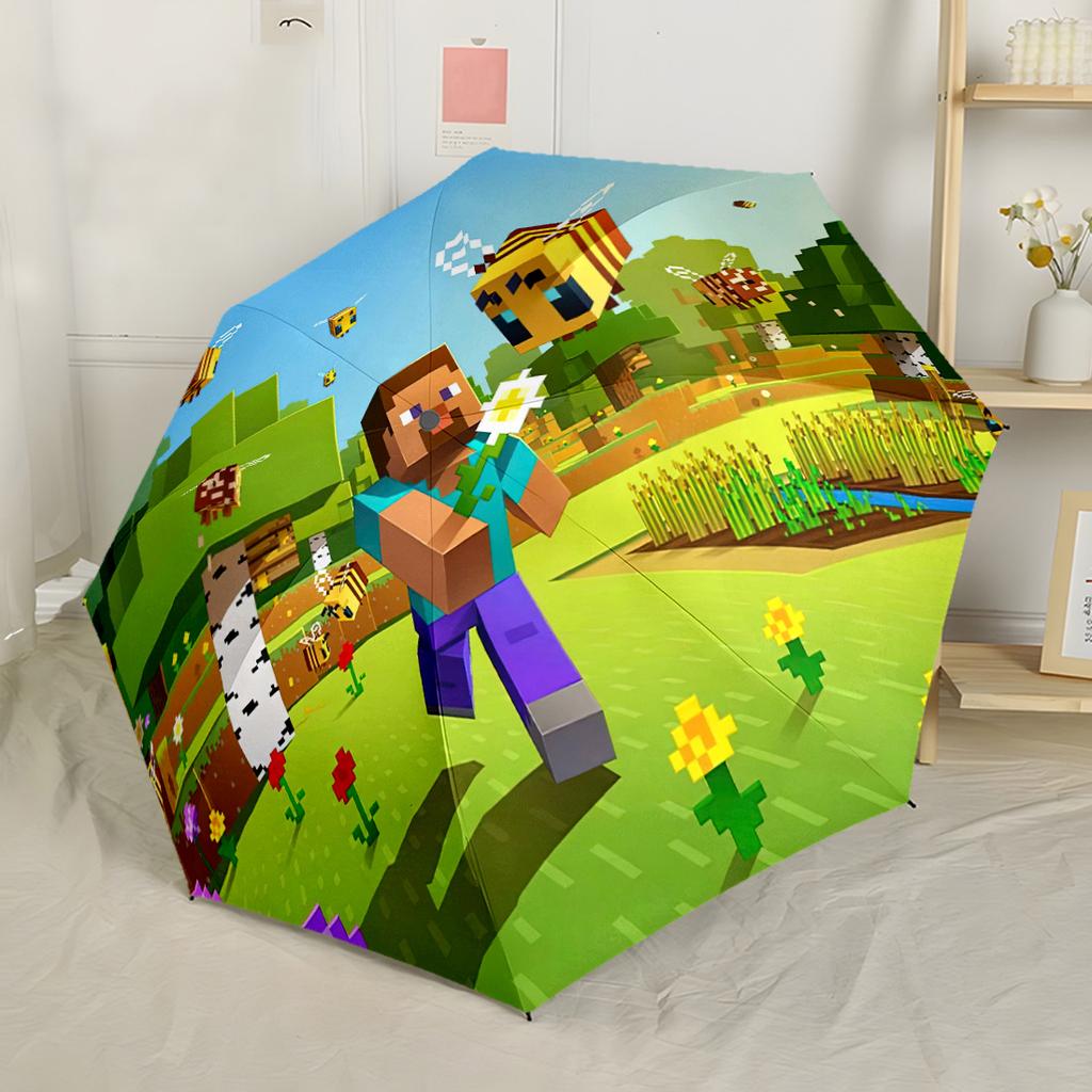 Minecraft Bee Adventure Portable Automatic Umbrella Compact & Durable 8-Rib Design Lightweight All-Season Travel Elegant Women's Umbrella