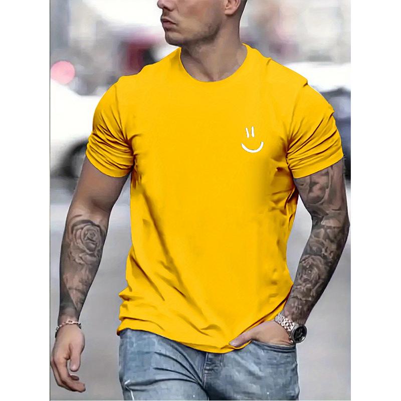 Funny Smily Face Print Tshirt Men Summer Casual Round Neck Short Sleeve Clothes Harajuku Unisex Cotton Tee Streetwear Tops