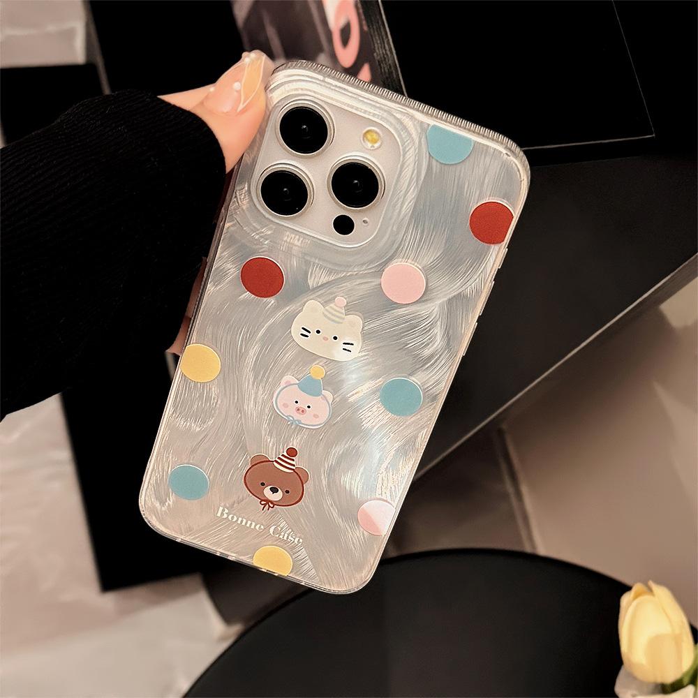 Colorful Dot Cartoon Mobile Phone Case Suitable for Apple 15 Feather Yarn Iphone16 Anti Fall 1214promax Laser