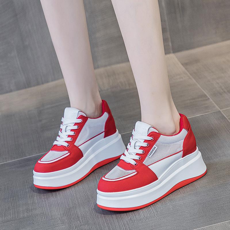 Кроссовки на толстой подошве, роскошные женские кроссовки бренда 33 34, толстая подошва, оригинальные спортивные туфли Kawaii, повседневные женские туфли на шнуровке для девочек, красные туфли