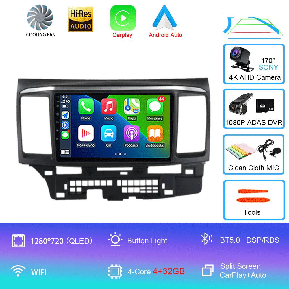 9-дюймовый Android 14 для MITSUBISHI LANCER 10 X 2008 2009 2010 2011 - 2016 автомобильный радиоприемник стерео аудио GPS-плеер Carplay автоматический экран