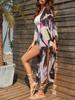 2024 Black Kaftan Boho Printed Chiffon Bikini Cover-ups Summer Beach Wear Kimono Dress Women Summer Swimsuit Cover Up