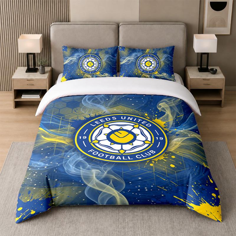 3Pcs Bedding SetLeeds United Football Soft Bed Sheet and Two Pillowcases Home Bedroom Decor