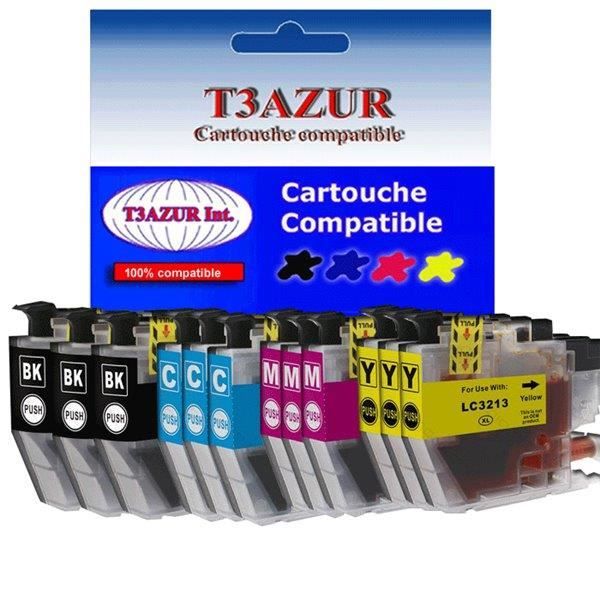 Cartouches d'encre - T3AZUR - Compatible Brother DCP-J572DW - 12 pièces - Haute capacité XL - 400 pages