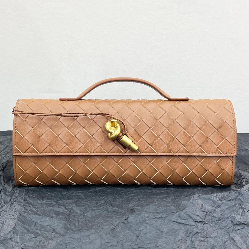 New Handmade Woven Bag With Hardware Lock And Small Square Bag High-end Leather Shoulder Bag Women's Armpit Bag