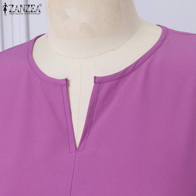 Zanzea Vneck Casual Loose Women 34 Sleeve Plain Long Dress