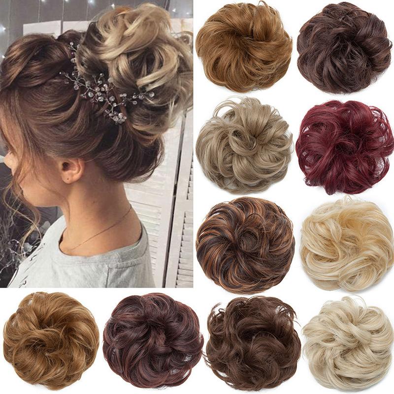 Synthetic Messy Hair Piece Daily Use Chignon Scrunchies Fake Elastic Hairpiece Brown Donut Bun For Women