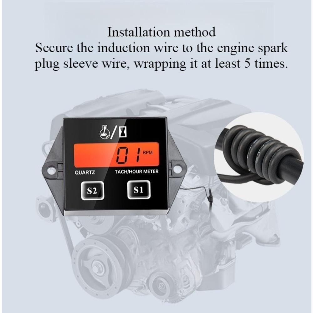 Newest LCD Digital Engine Tach Hour Meter Tachometer Gauge Inductive Display For Motorcycle Motor Stroke Engine Marine Car Boat