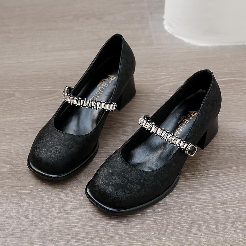 Хрустальный Цветок Женские Туфли на Высоком Каблуке 2025 Новые Тренды Мелкие Массивные Мэри Джейн Обувь Осень Элегантная Модная Платье Туфли Zapatos