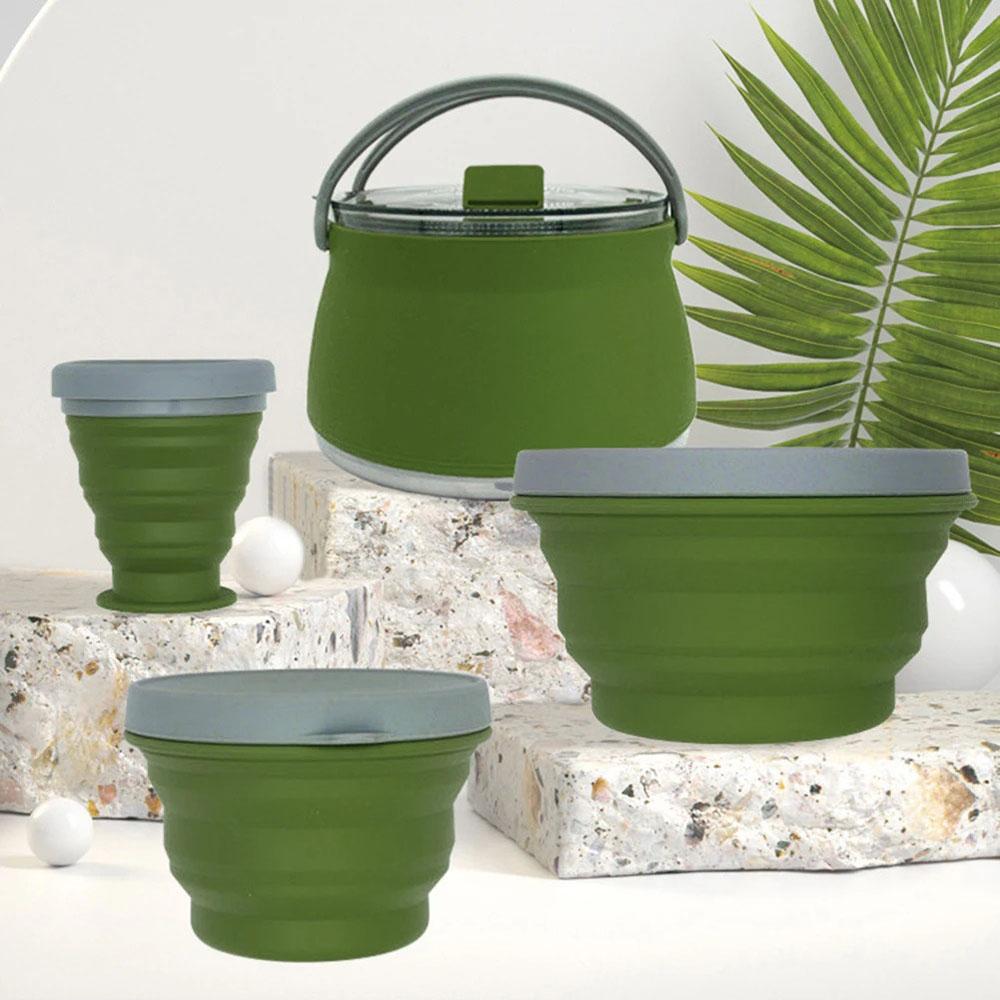 3/4/5 шт. Силиконовый складной чайник для кемпинга, кипящая вода, герметичная чашка для чая, кофе, кружка, посуда для отдыха на открытом воздухе, термостойкая.