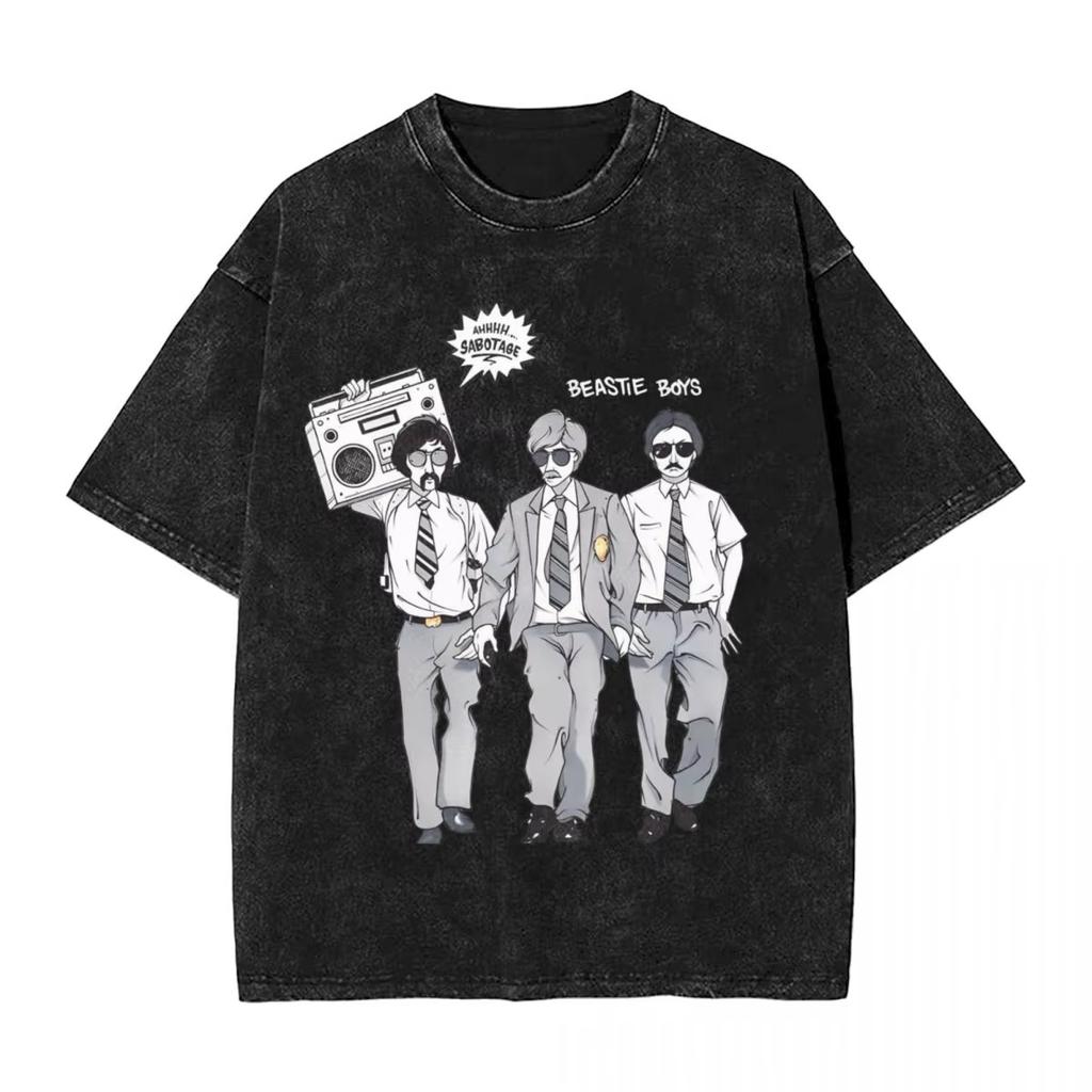 Vintage Camiseta Men's Women Beastie Boys Washed T-Shirt American Group Harajuku Short Sleeve Tee Streetwear Top