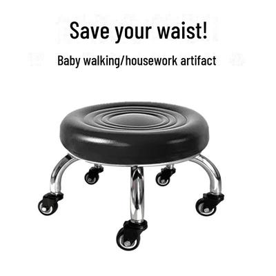 Бесшумный мобильный косметологический стул с универсальными колесами — многофункциональный, низкопрофильный, круглый дизайн для использования дома или в студии.