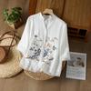 2023 Summer High-End Cotton Linen Frog Button Embroidered Blouse