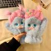 Funny Pigtails Plush Gloves Female Winter Cute Student Neck All-inclusive Finger Plush Warm Riding Cold