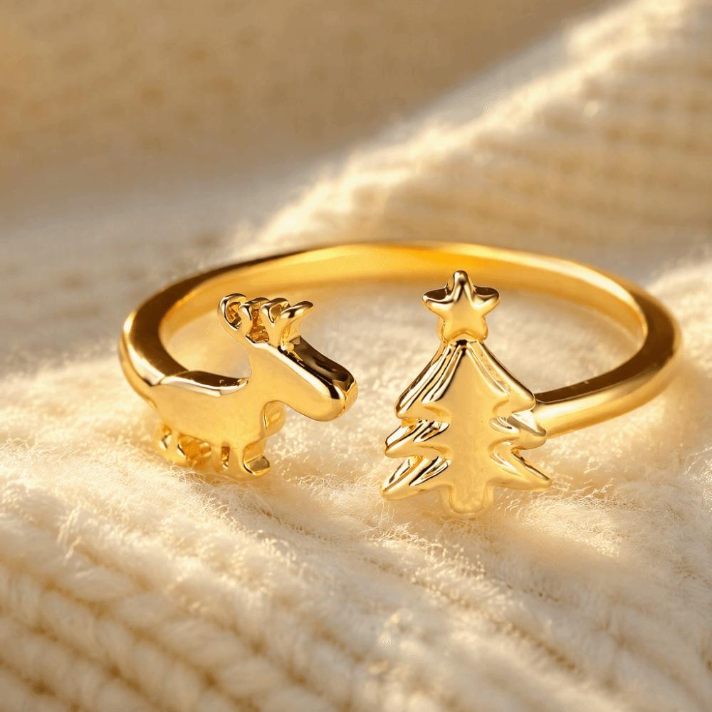 Retro Reindeer Ring Lightweight Adjustable Ring Cute Christmas Tree Ring Gift
